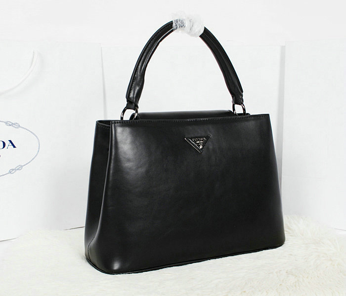 2014 Prada calf leather tote bag BN2603 black - Click Image to Close